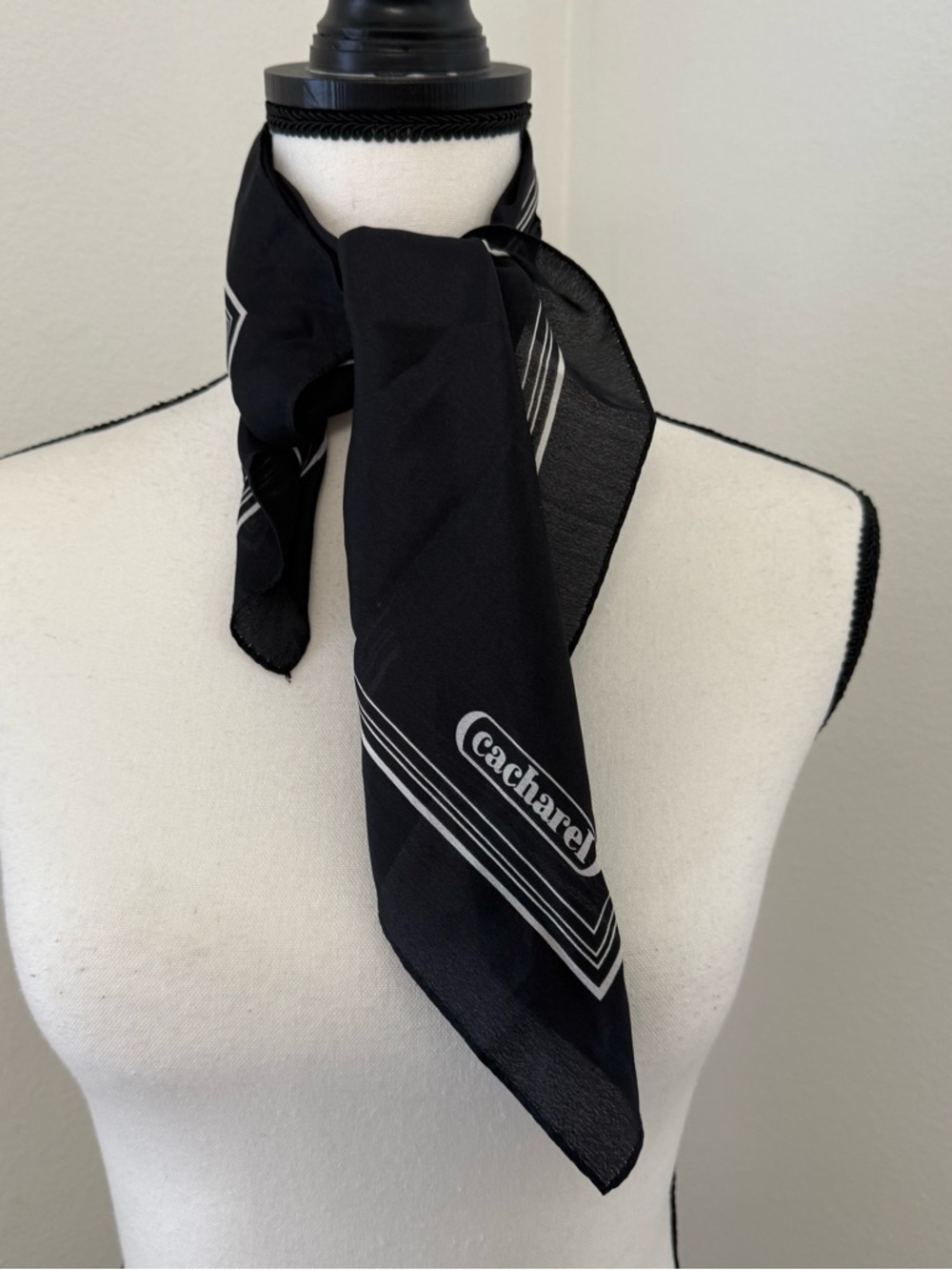 Cacharel Black and White Silk Small Scarf